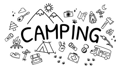 camping background doodle hand drawing