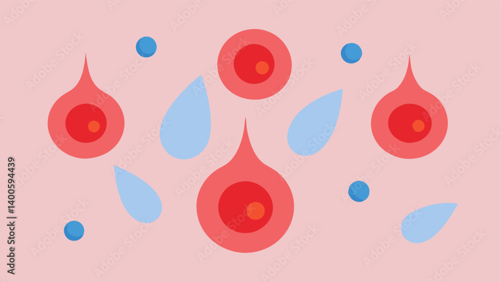 Poster inflammation reduction an image depicting inflamed skin cells with exosomes depicted as calming drop