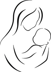 Mothers Day line art. Mother holding her baby. Happy Mother's Day concept.