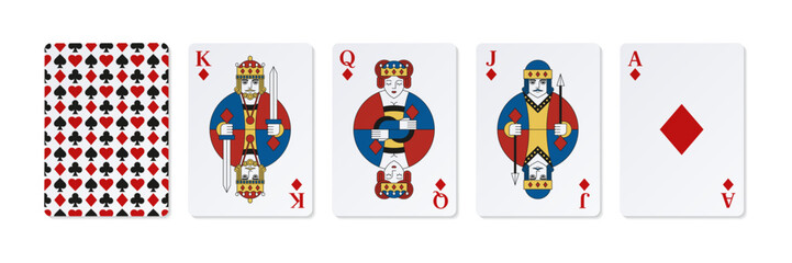 Set of colored high cards of Diamonds. Casino clipart.