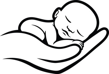 sleeping newborn child in mother's hand outline icon 