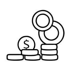 Outline vector illustration of stacked coins and money dollar symbol for finance concept