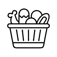 Food basket vector illustration: grocery shopping, meal prep, picnic, market fresh, healthy diet