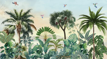 Jungle wall Mural, Mural Illustration, Garden Illustration. © Sharif