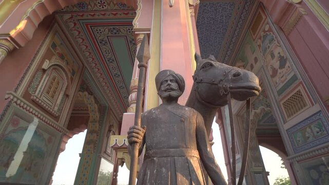 Orbit shot of a Statue of Patrika Gate, Jaipur, Rajasthan, India