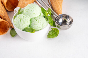 Green mint or melissa homemade ice cream