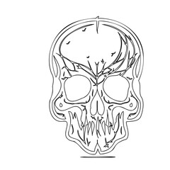 Skull with flora vector outline art illustration