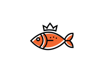 fish logo design, Fish icon black silhouette. Fishing logo symbol. Premium fish with a crown. Logo fish silhouette.