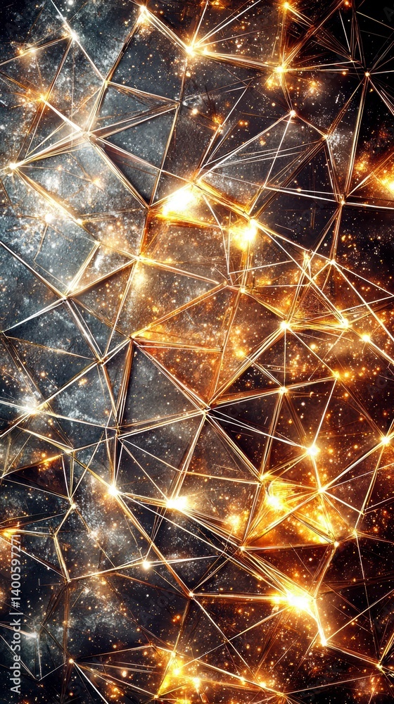 Poster dynamic golden geometric patterns abstract art digital design vibrant background close-up modern aes