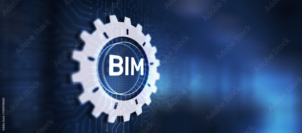 Poster bim building information modeling technology concept on virtual screen.