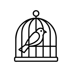 Bird in cage vector illustration, pet birdcage graphic, line art birdcage icon, bird symbol design