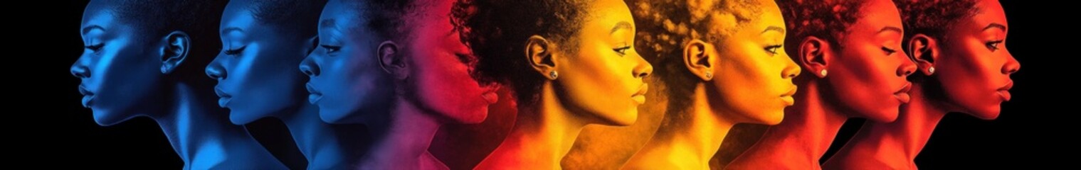 Grandparents and Grandchildren Silhouette Group Portrait in Pop Art Style with Vibrant Profiles and Colors