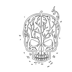 Organic Skull Tree Illustration on White Space