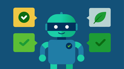 Product Comparison Display A splitscreen interface showing a robot comparing a traditional product with an ecofriendly alternative with checkmarks and green thumbs up for the