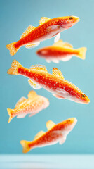 Colorful fish swimming in mid-air against blue background