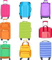 rolling luggage set cartoon vector illustration