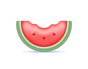 illustration of a piece of watermelon that has been eaten or bitten. eating watermelon. fresh fruit. symbol or icon. minimalist 3d style design. element
