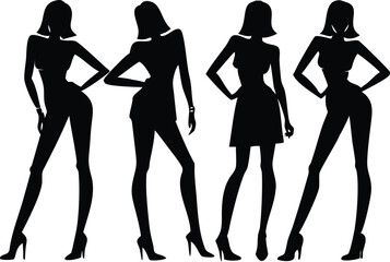 Silhouette fashion models posing in stylish apparel and high heels artfully