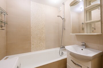 interior apartment room bathroom, sink, decorative elements, toilet