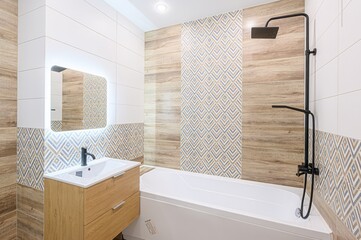interior apartment room bathroom, sink, decorative elements, toilet