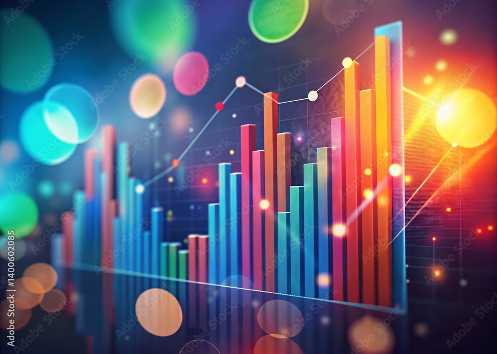 Poster colorful data graphs with bokeh background - marketing research & annual report visualization
