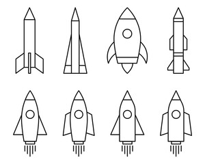 Rocket Icon Vector Set. Rocket Vector Icon in line style design. Symbol of Rocket. Vector illustration.
