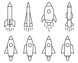 Rocket Icon Vector Set. Rocket Vector Icon in line style design. Symbol of Rocket. Vector illustration.