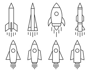 Rocket Icon Vector Set. Rocket Vector Icon in line style design. Symbol of Rocket. Vector illustration.