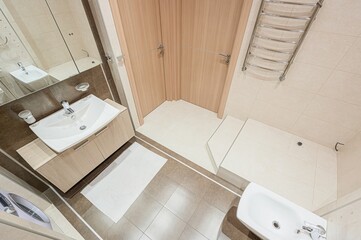 interior apartment room bathroom, sink, decorative elements, toilet