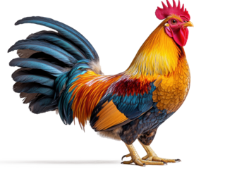 A high-resolution studio photograph full body shot of a Gallic Rooster animal symbol of France on a pure white background, perfect for dicut.