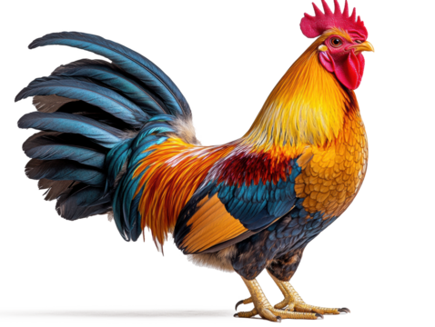 A high-resolution studio photograph full body shot of a Gallic Rooster animal symbol of France on a pure white background, perfect for dicut.