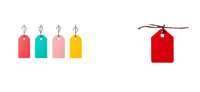Colorful tags arranged on a transparent background for design projects
