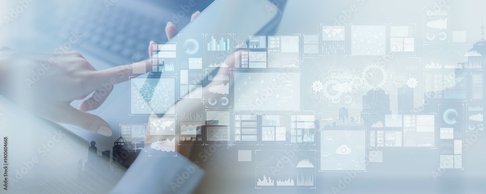 Poster data visualization and business analytics concept.