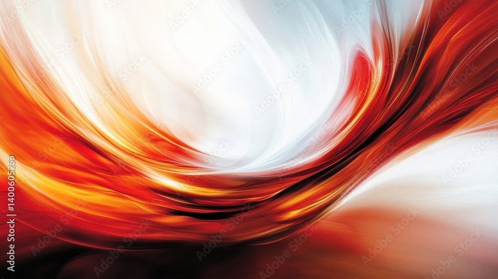 Poster a dynamic abstract design featuring flowing lines of vibrant red and white.