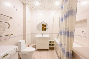 interior apartment room bathroom, sink, decorative elements, toilet