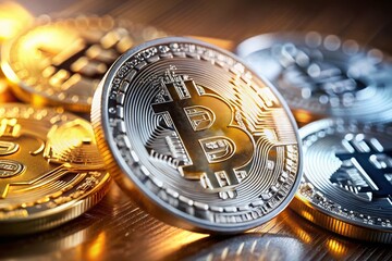 Close-Up Tilt-Shift Photo of Gold & Silver Bitcoin Cryptocurrency Coins