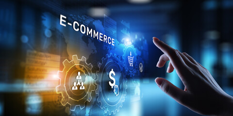E-commerce business online digital internet shopping concept on virtual screen.