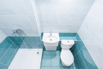 interior apartment room bathroom, sink, decorative elements, toilet