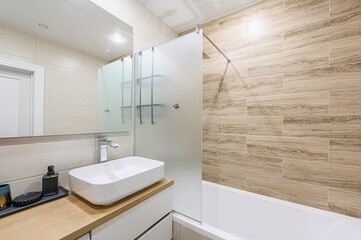 interior apartment room bathroom, sink, decorative elements, toilet