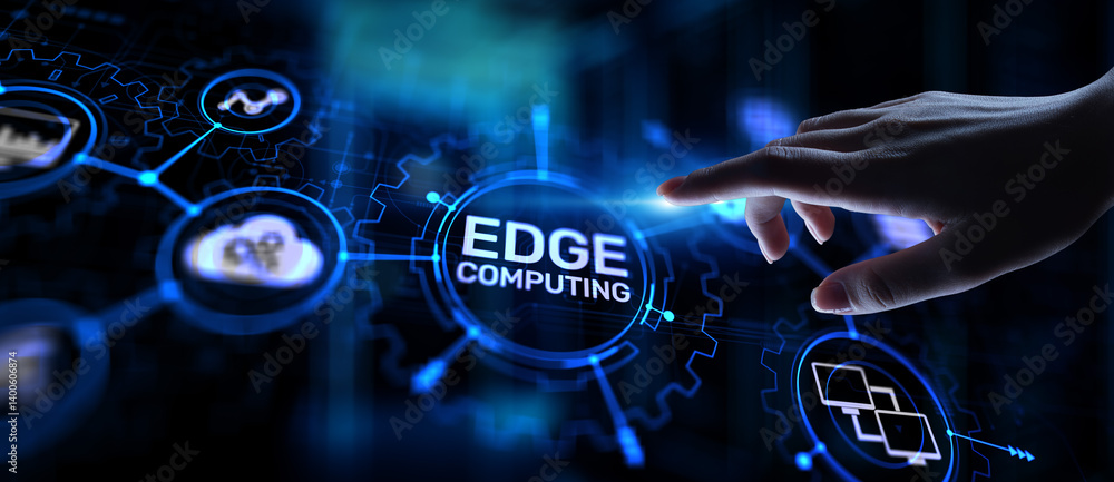 Aufkleber edge computing modern it technology on virtual screen concept.