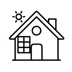 House drawing simple vector line art illustration of home with sun window and chimney design idea