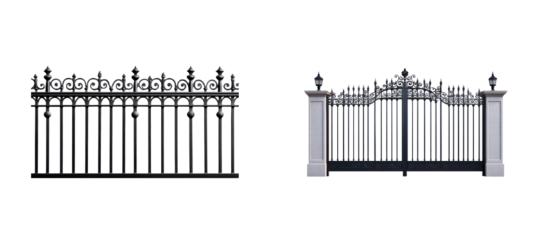 Two distinct iron gate designs are displayed