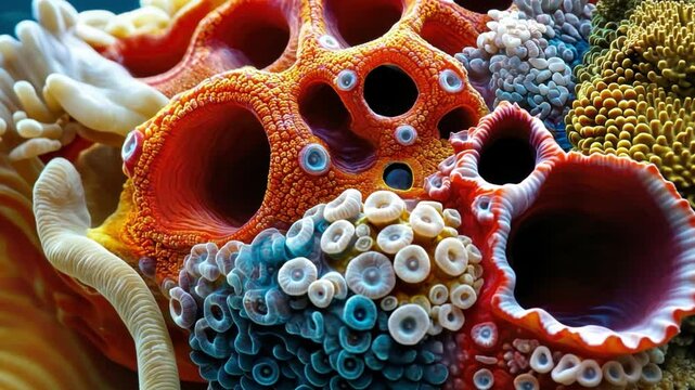 Vibrant Sea Sponge: A macro photograph revealing the intricate and colorful textures of a sea sponge. Exploring the hidden beauty of marine life, it is an example of nature's artwork.