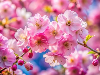 Obraz premium Close-Up Pink Cherry Blossom Flowers, Spring Bloom, Delicate Petals, Nature Photography