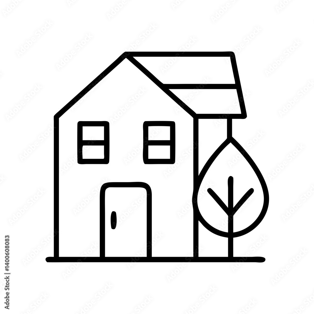 Poster illustration of a simple house with tree icon vector design for real estate and home concepts design