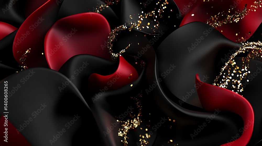 Aufkleber a dynamic abstract composition featuring flowing red and black fabric, intertwined with shimmering g