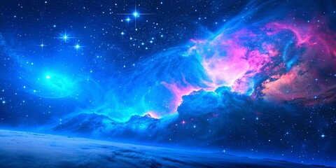 Celestial Blue Nebula Space Art	
