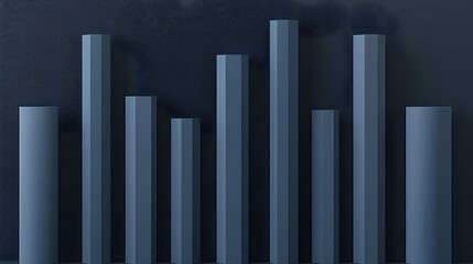 Obraz premium Dark gray 3D bar graph on dark background; data visualization for business reports