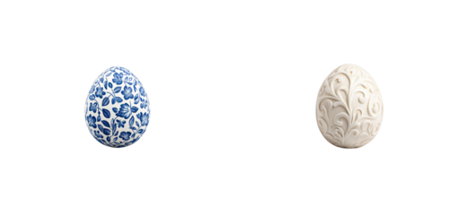 Ceramic decorative eggs on transparent background for festive decor