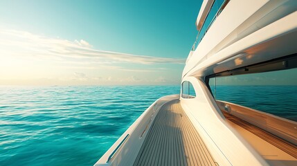 Luxurious yacht deck at sunrise over tranquil ocean